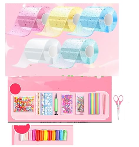 Nanotape,Nano Tape Bubbles Set,5 Bände Doppelseitiges Klebeband Set für Blow Bubbles,Diy Bubble Tape,5cm*1m Super Elastische Nano Klebebänder für Stressabbau,Inklusive Zubehörpaket von Rbleote