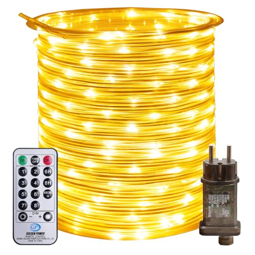 RcStarry New 50M 500LEDs Lichterschlauch Strombetrieben Lichterkette mit Fernbedienung & Timer, 8 Modi, Durchmesser 3mm Lichtschlauch IP67 Wasserdicht, für Außen Innen - Warmweiß von RcStarry