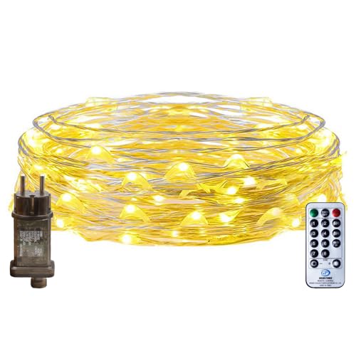 RcStarry 10M LED Lichterkette Draht aus Silberdraht, 100 LEDs Wasserdicht IP65 Weihnachten LED Lichterkette mit Stecker, Fernbedienung, Timer, 8-Modi, Speicher für Außen, Innen Deko. Warmweiß RcStarry 10M LED Lichterkette Draht aus Silberdraht, 100 LEDs Wasserdicht IP65 Weihnachten LED Lichterkette mit Stecker, Fernbedienung, Timer, 8-Modi, Speicher für Außen, Innen Deko. Warmweiß von RcStarry