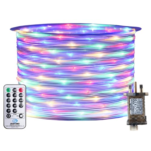 RcStarry New 10M 100LEDs Lichterschlauch Strombetrieben Lichterkette mit Fernbedienung & Timer, 8 Modi, Durchmesser 3mm Lichtschlauch IP67 Wasserdicht für Außen Innen Weihnachten DIY Deko- Bunt von RcStarry