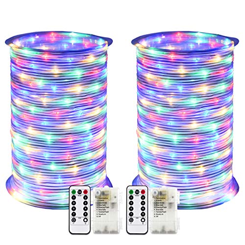 RcStarry 2 Stück Batterie LED Lichtschlauch Außen 100 LEDs 10 Meter IP68 Wasserdicht 8 Modi mit Fernbedienung und Timer DIY Dekoration für Weihnachten, Garten, Hochzeit - Bunt von RcStarry