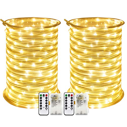 RcStarry 2 Stück Durchmesser 3mm Batterie LED Lichtschlauch Außen, 100 LEDs 10 Meter Wasserdicht Schlauch Lichterkette 8 Modi mit Fernbedienung Dekoration für Weihnachten, Garten, Hochzeit - Warmweiß RcStarry 2 Stück Durchmesser 3mm Batterie LED Lichtschlauch Außen, 100 LEDs 10 Meter Wasserdicht Schlauch Lichterkette 8 Modi mit Fernbedienung Dekoration für Weihnachten, Garten, Hochzeit - Warmweiß von RcStarry