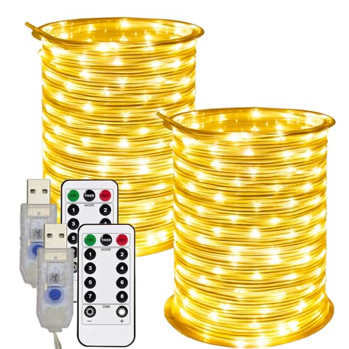 RcStarry 2 Stück Durchmesser 3mm USB LED Lichtschlauch Außen, 100 LEDs 10 Meter Wasserdicht Schlauch Lichterkette 8 Modi mit Fernbedienung Dekoration für Weihnachten, Garten, Hochzeit - Warmweiß RcStarry 2 Stück Durchmesser 3mm USB LED Lichtschlauch Außen, 100 LEDs 10 Meter Wasserdicht Schlauch Lichterkette 8 Modi mit Fernbedienung Dekoration für Weihnachten, Garten, Hochzeit - Warmweiß von RcStarry