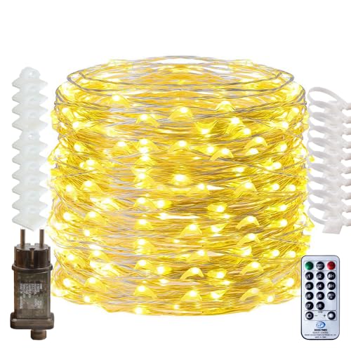 RcStarry 30M LED Lichterkette Draht aus Silberdraht, 300 LEDs Wasserdicht IP65 Weihnachten LED Lichterkette mit Stecker, Fernbedienung, Timer, 8-Modi, Speicher für Außen, Innen Deko. Warmweiß RcStarry 30M LED Lichterkette Draht aus Silberdraht, 300 LEDs Wasserdicht IP65 Weihnachten LED Lichterkette mit Stecker, Fernbedienung, Timer, 8-Modi, Speicher für Außen, Innen Deko. Warmweiß von RcStarry