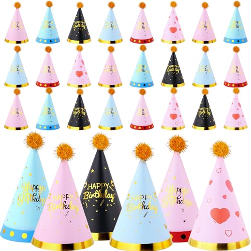 Rcanedny Bunte Papierhüte mit Pompons, Partyhüte für Kinder, Erwachsene, Geburtstag, Party, Feier, Dekorationen, Zubehör, 30 Stück Rcanedny Bunte Papierhüte mit Pompons, Partyhüte für Kinder, Erwachsene, Geburtstag, Party, Feier, Dekorationen, Zubehör, 30 Stück von Rcanedny