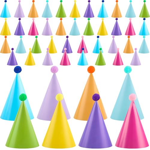 Rcanedny Bunte Partyhüte mit Pompons, Papierkegel, Hüte für Geburtstagspartys, 8 Farben, 48 Stück Rcanedny Bunte Partyhüte mit Pompons, Papierkegel, Hüte für Geburtstagspartys, 8 Farben, 48 Stück von Rcanedny