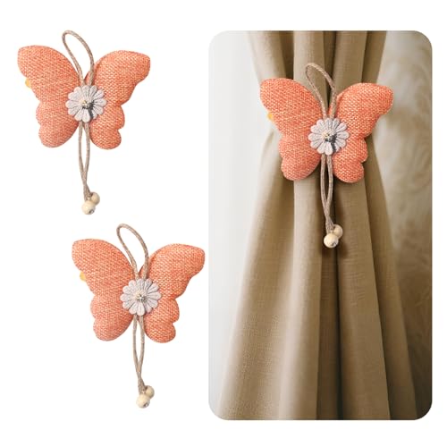 4 Stück niedliche Schmetterlings-Vorhanghalterungen, magnetische Vorhang-Raffhalter, dekoratives Seil für Wohnzimmer, Schlafzimmer, Küche, Badezimmer, Dekoration (orange) von Rddconkit