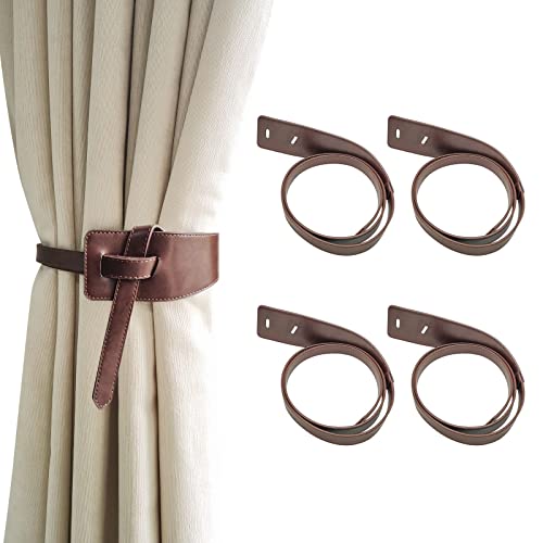 Rddconkit Vorhanghalter aus Leder, 4 Stück, minimalistisch, Vintage-Stil, Kaffee von Rddconkit