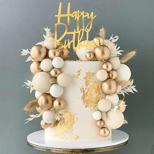 Tortendeko Kugeln Geburtstag, 50 Pcs Happy Birthday Tortendeko, Boho Cake Topper Geburtstag, Goldene Schaum Ball Kuchen Deko für Geburtstage, Hochzeiten, Babyparty (Khaki) von Rdddhur