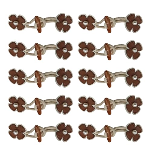 Rdxanc 10 Stück PU-Leder-Knebelverschlüsse zum Aufnähen mit Hornknöpfen, Retro-Blumenverschlüsse, Nähzubehör für Jacken von Rdxanc