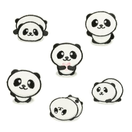 Rdxanc 6 Stück Cartoon Panda bestickte Flicken zum Aufbügeln auf Tier-Reparaturflicken zum Aufnähen auf Applikationen für Kleidung Tasche von Rdxanc