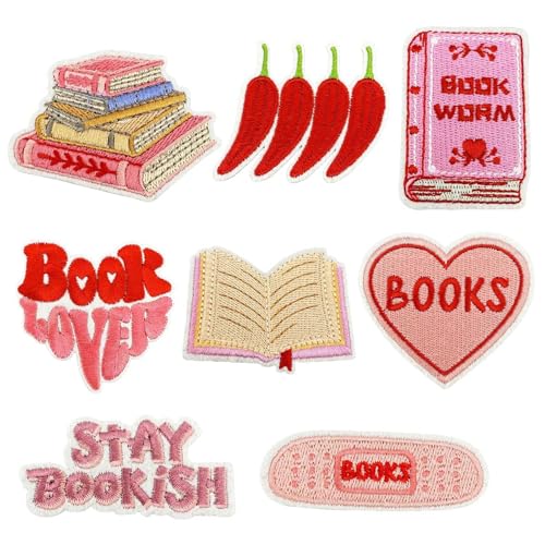 Rdxanc Bookish bestickte Flicken zum Aufbügeln von Büchern, Reparaturflicken für Taschen, Jacken, Jeans, 8 Stück von Rdxanc