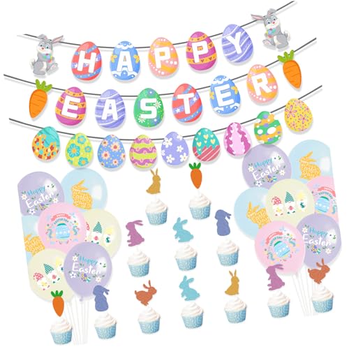Rdxanc Oster-Kuchenaufsatz-Set, Partyzubehör, elegante Luftballons, bunte Banner, Textur für kreatives Oster-Dessert von Rdxanc