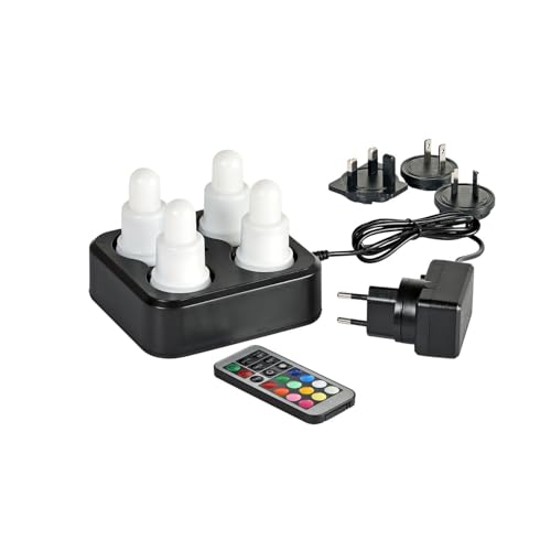 ReWu Duni LED-SET - 4 Stück - Warmweiß & Multicolour Mehrfarbig Wiederaufladbar Inklusive Ladestation & Fernbedienung LED-Beleuchtung Tischleuchten LED-Kerzen Alternative Teelichter ReWu Duni LED-SET - 4 Stück - Warmweiß & Multicolour Mehrfarbig Wiederaufladbar Inklusive Ladestation & Fernbedienung LED-Beleuchtung Tischleuchten LED-Kerzen Alternative Teelichter von ReWu