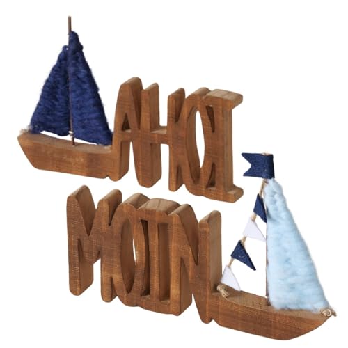ReWu Maritimer Dekoaufsteller Schriftzug - AHOI & Moin - Holz Maritim Dekoration Wohndekoration Dekofigur Tischdeko Holzdeko Aufsteller Segelboot 2-teilig ReWu Maritimer Dekoaufsteller Schriftzug - AHOI & Moin - Holz Maritim Dekoration Wohndekoration Dekofigur Tischdeko Holzdeko Aufsteller Segelboot 2-teilig von ReWu