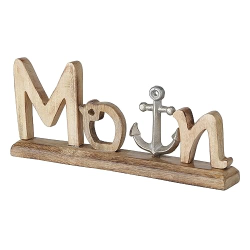 ReWu Schriftzug Moin aus Holz mit Metall Anker Dekoration für den Tisch Maritimes Accessoires Länge 36 cm Handgearbeitet von ReWu