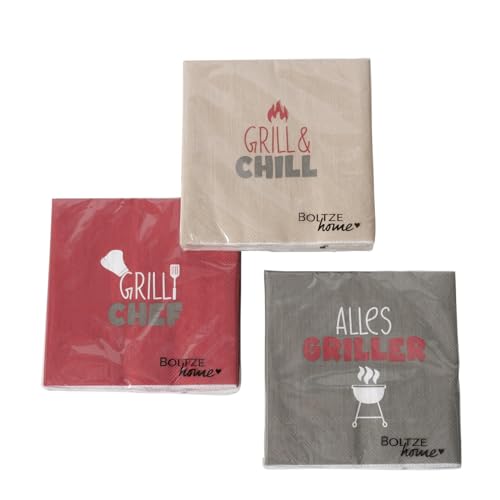 Servietten Grillzeit Sprüche 3er-SET 60-Stück Grillen Grillparty Gastgeschenk Tischdekoration Tischaccessoire Papierserviette Motivserviette Gartenparty 17 x 17 cm Servietten Grillzeit Sprüche 3er-SET 60-Stück Grillen Grillparty Gastgeschenk Tischdekoration Tischaccessoire Papierserviette Motivserviette Gartenparty 17 x 17 cm von ReWu
