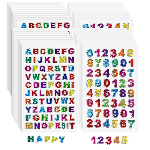 Buchstaben Aufkleber 40 Blätter Klebebuchstaben Glitzer Zahlensticker Selbstklebend Bunte Letter Sticker für DIY Scrapbooking von ReaJoys