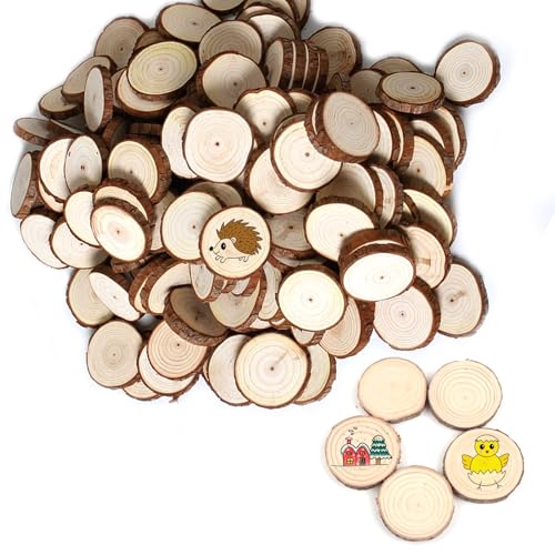 Kleine Holzscheiben zum Basteln Deko 100 Stk Baumscheiben Holz Log Scheiben Holzplättchen Rund Holzscheiben zum Basteln 2-3cm von ReaJoys