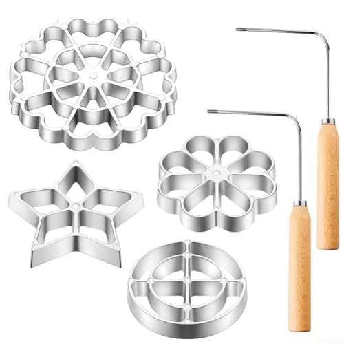 ReachMall 6 Stück Metall Waffel Modellierset mit Holzgriff, schwedische Rosette Ausstechformen Werkzeug Stern Blume Kreis Waffelmacher Werkzeug für Küche Backen Kochen von ReachMall