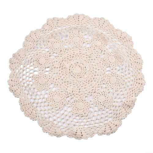 Kleine runde Spitzentischdecke im Vintage-Stil, Häkel-Baumwoll-Tischdecke mit Blumenmuster, 50,8 cm, Beige Kleine runde Spitzentischdecke im Vintage-Stil, Häkel-Baumwoll-Tischdecke mit Blumenmuster, 50,8 cm, Beige von ReachMall