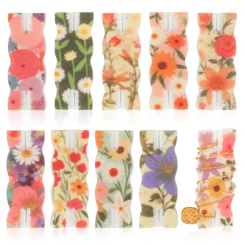 Schmuck-Organizer, Reise-Halsketten-Aufbewahrungsbox für Ketten, Anhänger und Armbänder, tragbare Schmuckbehälter mit Kartenhalter, Anti-Verhedderung, Schmuckrolle, 10 Stück (Blumen) von Reaeng