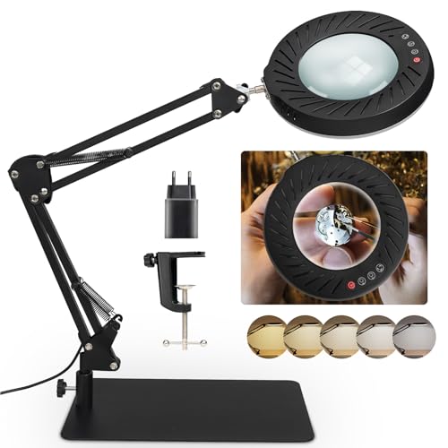 RealPlus 10X Lupe mit Licht und Ständer, 5 Einstellbare Farben und 10 Helligkeitsstufen, Lupenlampe mit 144 LEDs, Diamond Painting Zubehör, Ideal für Handarbeit, Handarbeiten, Bücher und mehr von RealPlus
