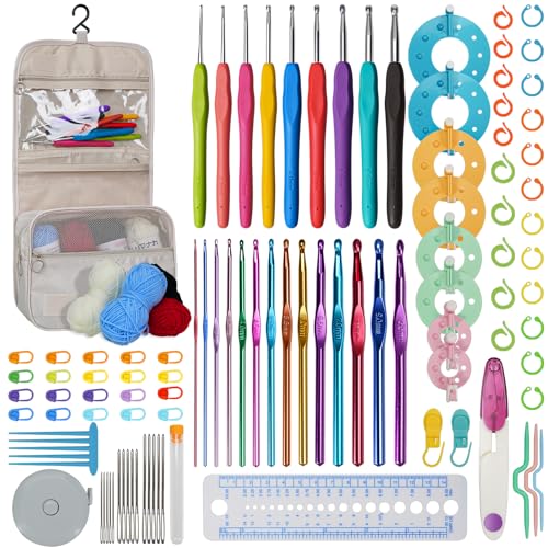 RealPlus 111 Stück Häkelnadel und Wolle Set, Häkelnadel für Anfänger, Häkelnadel Zubehör Maßband, Häkelnadeln, Nadeln, Schere, Marker Clips, U-Haken, Garn, Häkelnadel Set für frauen RealPlus 111 Stück Häkelnadel und Wolle Set, Häkelnadel für Anfänger, Häkelnadel Zubehör Maßband, Häkelnadeln, Nadeln, Schere, Marker Clips, U-Haken, Garn, Häkelnadel Set für frauen von RealPlus