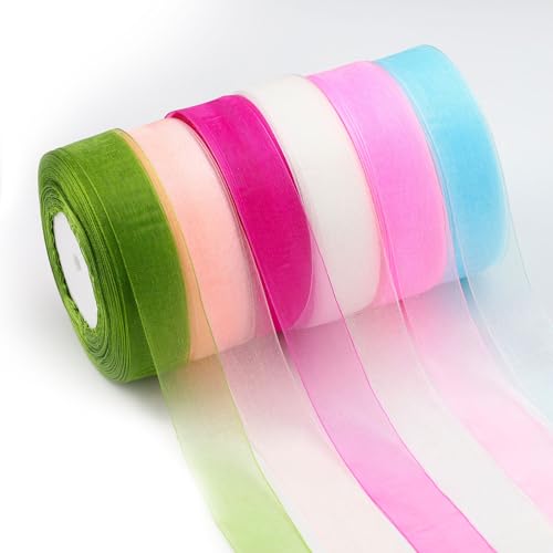 Realand Durchsichtiges Chiffonband, 2,5 cm x 46 m, Organzaband für Geschenkverpackungen, Blumenstrauß, Hochzeit, Basteln, Weihnachten, Party-Dekoration, leuchtende Farben, 6 Rollen Realand Durchsichtiges Chiffonband, 2,5 cm x 46 m, Organzaband für Geschenkverpackungen, Blumenstrauß, Hochzeit, Basteln, Weihnachten, Party-Dekoration, leuchtende Farben, 6 Rollen von Realand