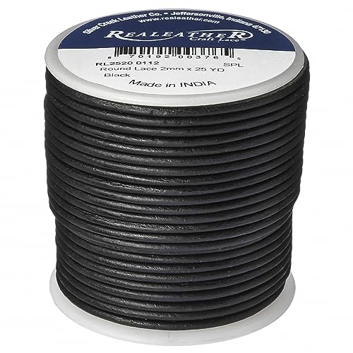 Realeather Crafts Runde Lederspule, Schwarz, Leder, 2mm and 25-Yard Spool von Realeather Crafts