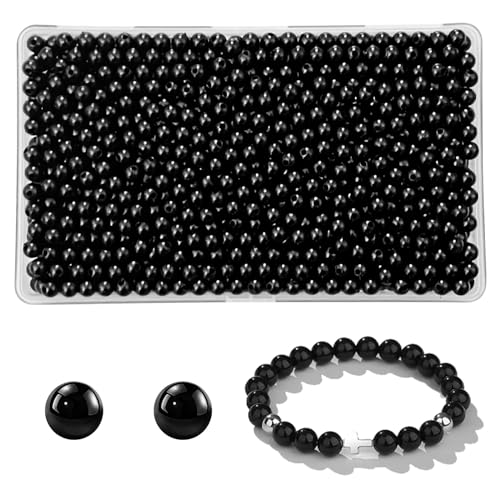 1200 Stück Schwarz Bastelperlen, 6mm Runde Perlen mit Loch zum Auffädeln, Kleine Schwarze Perlen für Augen, Kunstperle Acrylperlen Schwarz Set für DIY Schmuckherstellung Armbänder Halsketten Basteln von Realjoy