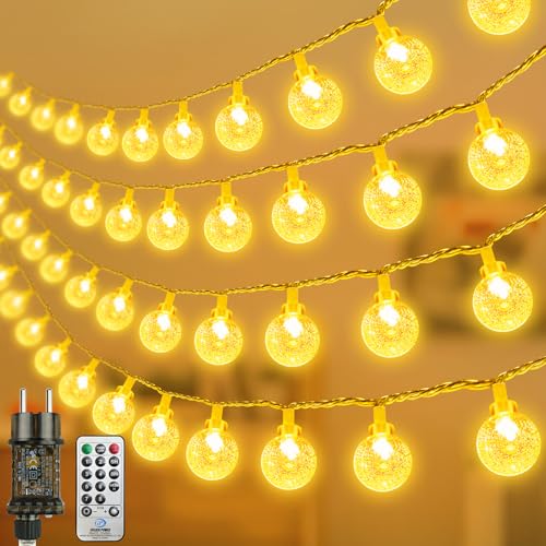 200 LED Lichterkette Strombetrieben,27M Lichterkette Kugel warmweiß mit Stecker für Außen und Innen,IP65 Wasserdicht Lichterketten mit Dimmbar Fernbedienung,Ideal für Zimmer,Weihnachten,Party,Garten von Realky