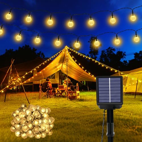 Realky Solar-Lichterkette für den Außenbereich, 60 LEDs, 8 Modi, IP65, wasserdicht, 13,2 m, Solarenergie für Party, Camping, Balkon, Party, Pavillon (Warmweiß) von Realky