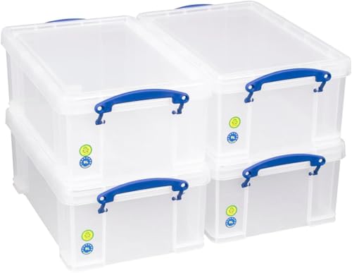 Really Useful Box 4 Stück 9 Liter - 395x255x155 mm - für 24 DVDs/ A4 papier - transparant von Really Useful Box