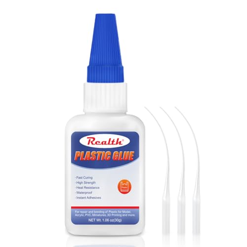 Kunststoffkleber Extra Stark | 30g Starker Klarer Kleber für Kunststoff | Soforttrocknend Hitzebeständig | Geeignet für Modell, Acryl PVC Miniaturen 3D-Druck | mit Anti-Clog Kappe (PG30) von Realth
