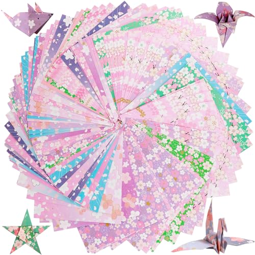 Realure 96 Blatt Origami-Papier, Doppelseitiges Origami Papier 15x15 cm, Hochwertige Origami Buntes Paper mit Kirschblütenmuster, 12 Stile Farbiges Faltpapier, für DIY Kunst und Bastelprojekte von Realure