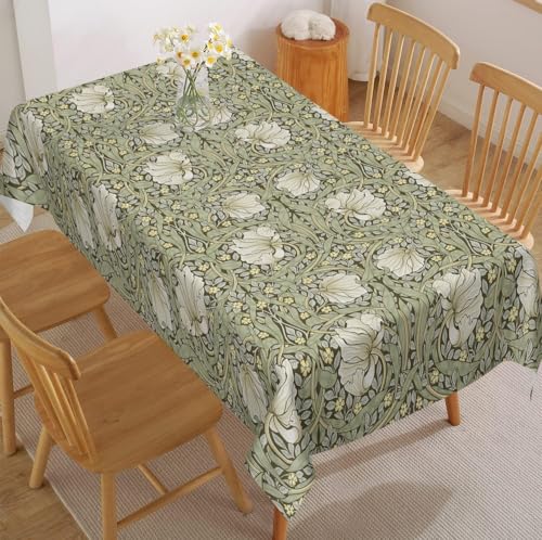 Reateforin Tischdecke mit Vintage-Blumenmuster, rechteckig, Bauernhaus, Boho, Grün, botanische Tischdecke, dekorativ, Salbeigrün, Gelb, Blumentischdecken, Schutz, wasserdicht, widerstandsfähig von Reateforin