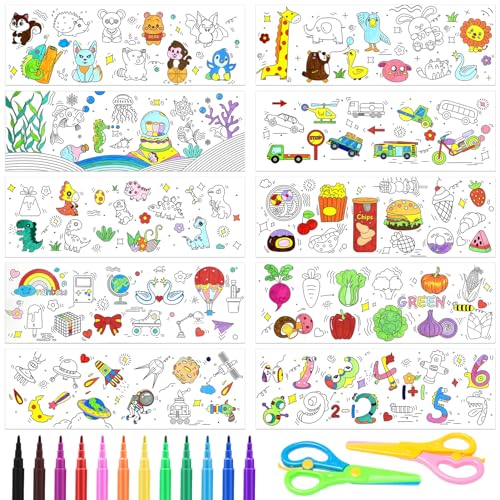 Rebanky 10 Rolle Zeichenrolle für Kinder 30cm*90cm Graffiti Roll zum Ausmalen Schneidbare Zeichenrolle Kinder zum Ausmalen Maltischdecke Papierrolle Malen Rolle mit Aquarellstift, Schere von Rebanky