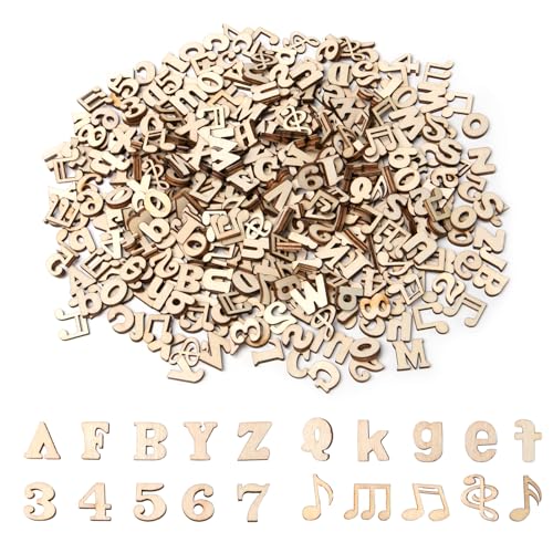 Rebanky 404 Stück Buchstaben Holz Basteln Holz Nummern 0-9 Holz Musiknoten Deko Klein Holzzahlen Notenschlüssel Holz Groß-und Kleinbuchstaben 15mm für DIY Handwerk Scrapbooking Musik Party Hochzeit von Rebanky