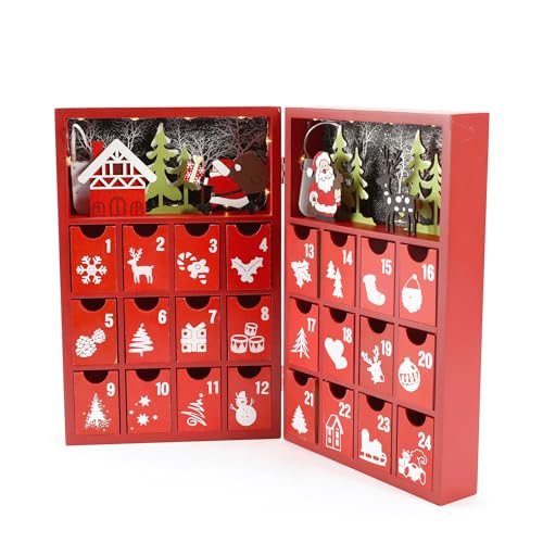 Rebecca Mobili Befüllbarer Adventskalender mit Schubladen und Lichtern, Holz, Rot, Wiederverwendbar, Weihnachtsgeschenkideen - Abmessungen HxBxT: 31 x 42 x 4,5 cm - Art. RE6891 Rebecca Mobili Befüllbarer Adventskalender mit Schubladen und Lichtern, Holz, Rot, Wiederverwendbar, Weihnachtsgeschenkideen - Abmessungen HxBxT: 31 x 42 x 4,5 cm - Art. RE6891 von Rebecca Mobili