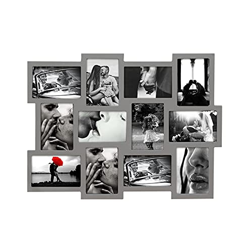 Rebecca Mobili Bilderrahmen in Grau, Multirahmen Fotocollage, Format 10x15, Holz MDF, Wohnzimmer Schlafzimmer – Maße: 47 x 60 x 1,2 cm (HxLxB) - Art. RE4880 von Rebecca Mobili
