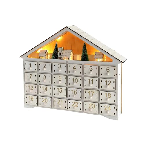 Rebecca Mobili Holz-Adventskalender, mit 24 Schubladen, Holz, Weiß, Dekoration mit Lichtern, mit Weihnachtsdorf - Abmessungen HxBxT: 33,5 x 41,5 x 8,5 cm - Art. RE6889 Rebecca Mobili Holz-Adventskalender, mit 24 Schubladen, Holz, Weiß, Dekoration mit Lichtern, mit Weihnachtsdorf - Abmessungen HxBxT: 33,5 x 41,5 x 8,5 cm - Art. RE6889 von Rebecca Mobili