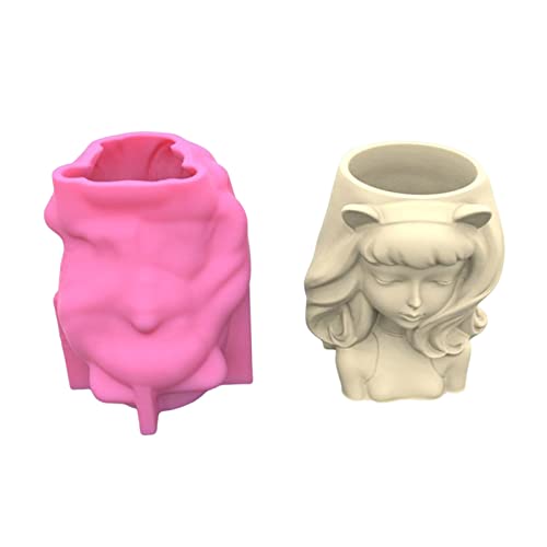 Rebellious 3D-Katzenohr-Mädchen-Silikon-Blumentopfform, Beton, Sukkulenten-Pflanzgefäß, Harzform, Stifthalter, Epoxidgussform, von Rebellious