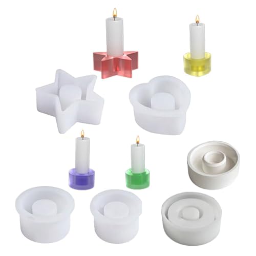 Rebellious 5 Stück einzigartige Herz-Kerzenhalter-Silikonform, schöne Kerzenhalter-Harzform, romantische runde Kerzenständer-Harzfo von Rebellious