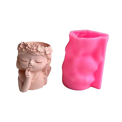 Rebellious Niedliche Kranz-Mädchen-Silikonform, Blumentopf-Form, Blumentopf-Harzform, DIY-Handwerk, Kunst, Heimdekoration, Betonfor von Rebellious