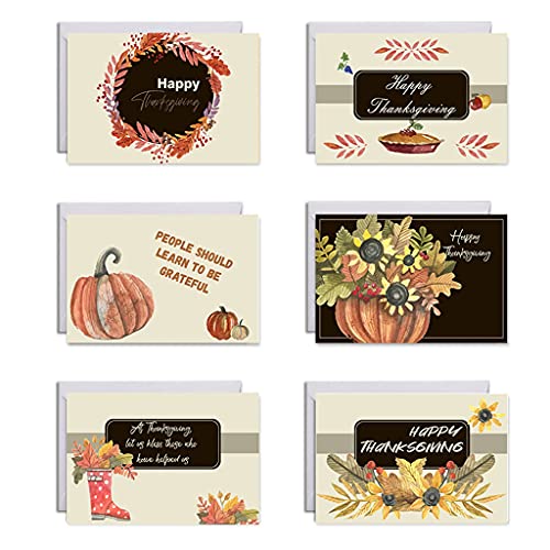 Set mit 6 Happy Thanksgiving Karten mit Umschlägen, Aufklebern, Kürbis-Grußkarte für Herbsternte, Feier, Dankeskarten, Thanksgiving-Karten für Kinder von Rebellious