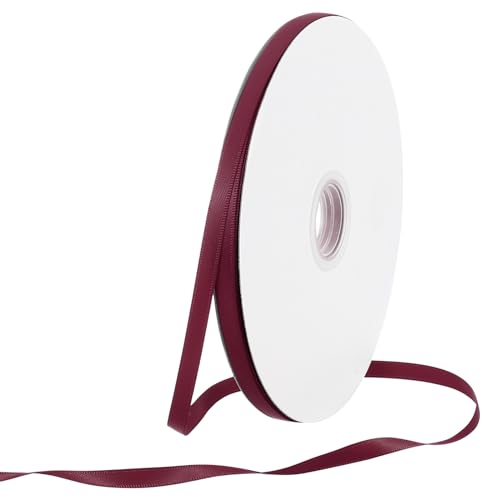 Rebower 100 Yard/300ft Satinband Dickes beidseitiges Grosgrain-Seidenband, [für Geschenkverpackung, Haarschleifen, Hochzeit, Kuchen, Blumen] - 1/4"(6mm)/Dunkelrot von Rebower