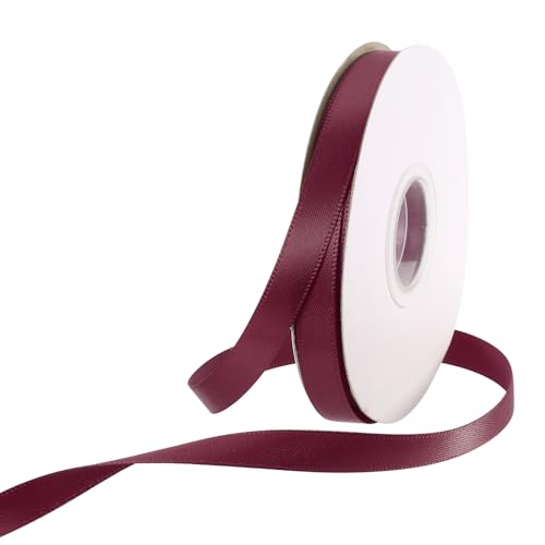 Rebower 100 Yard/300ft Satinband Dickes beidseitiges Grosgrain-Seidenband [für Geschenkverpackung, Haarschleifen, Hochzeit, Kuchen, Blumen] - 3/8"(1cm)/Dunkelrot von Rebower