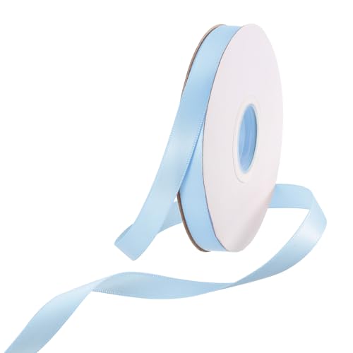 Rebower 100 Yard/300ft Satinband Dickes beidseitiges Grosgrain-Seidenband [für Geschenkverpackung, Haarschleifen, Hochzeit, Kuchen, Blumen] - 3/8"(1cm)/Hellblau von Rebower