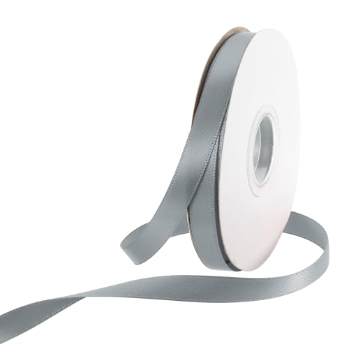 Rebower 100 Yard/300ft Satinband Dickes beidseitiges Grosgrain-Seidenband [für Geschenkverpackung, Haarschleifen, Hochzeit, Kuchen, Blumen] - 3/8"(1cm)/Stahlgrau von Rebower